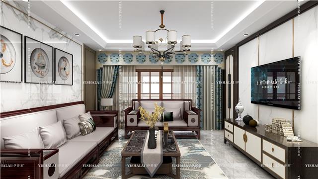 已做 中式客厅 C2103-27 窗身：LT2904银灰  纱：SO4131蓝灰(1)