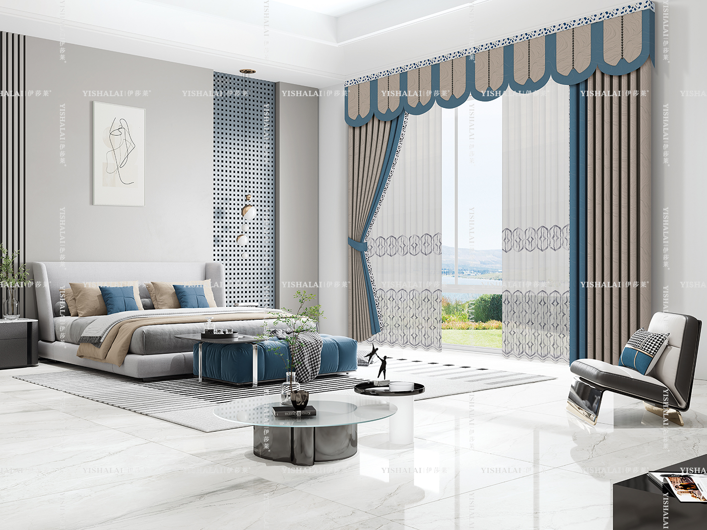 黄瓜AV网站高级灰卧室窗帘效果图