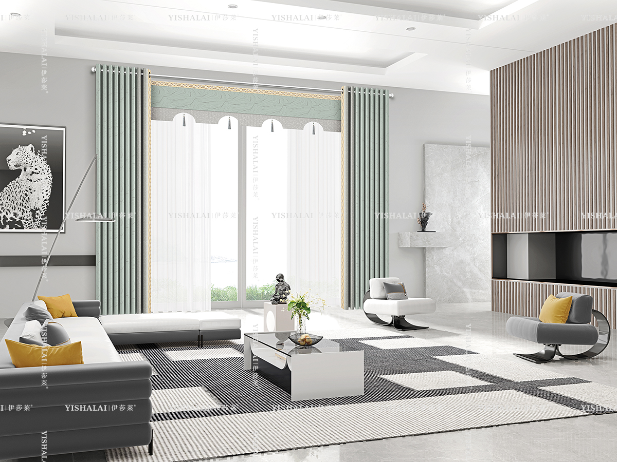 黄瓜AV网站极简风客厅窗帘效果图